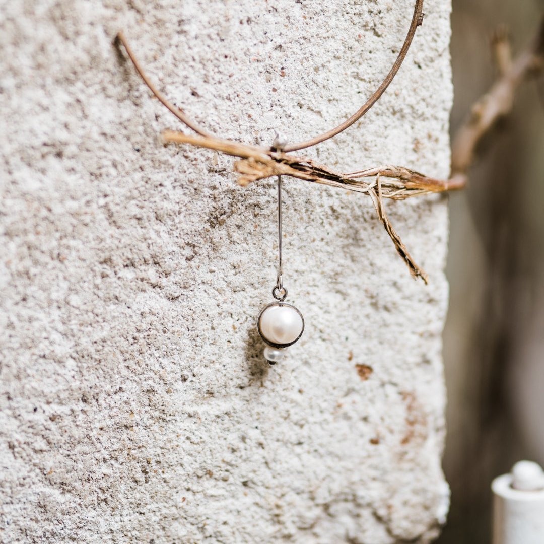 Silver Pin Earring with Natural Pearls