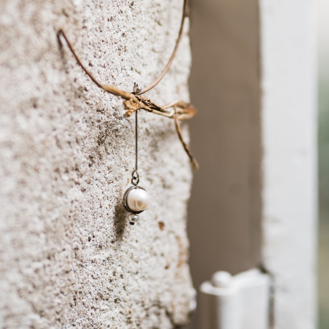 Silver Pin Earring with Natural Pearls