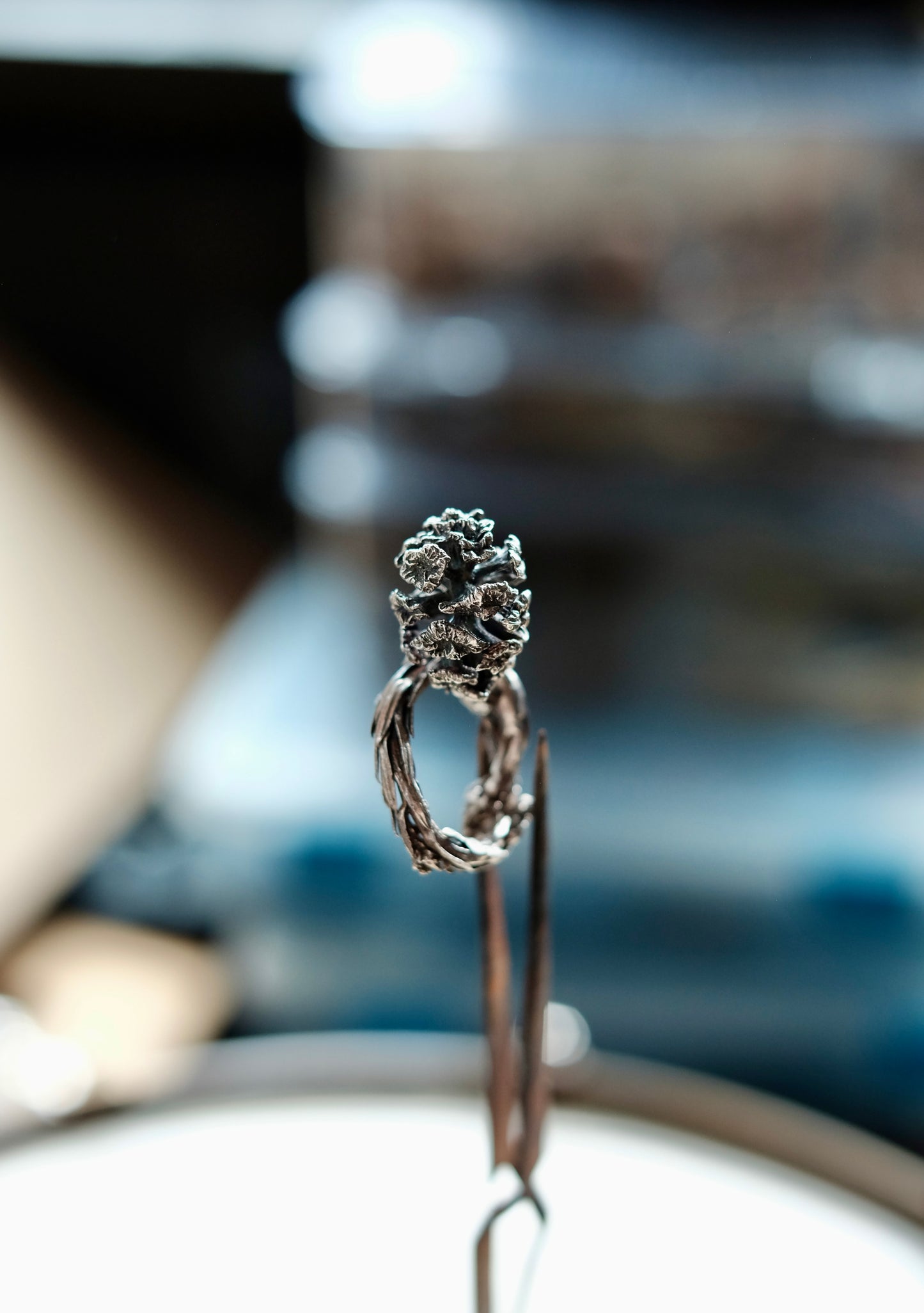 Pine Cone Branch Silver Ring