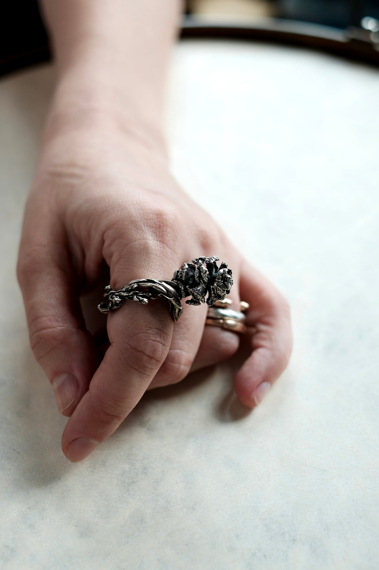 Pine Cone Branch Silver Ring