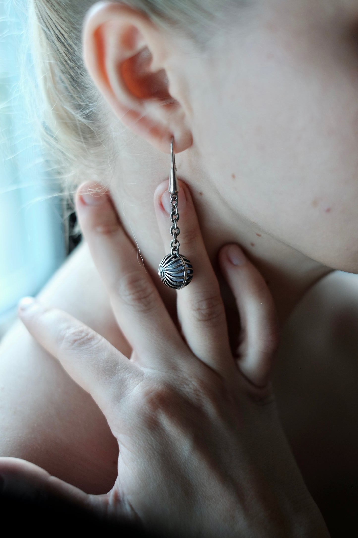 Cage Earring with Hidden Amethyst